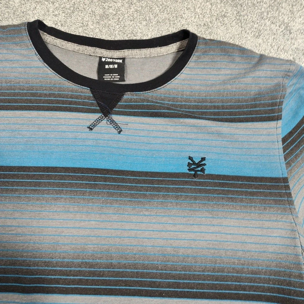 Zoo York Striped Long Sleeve T Shirt Men's M Blue Gray Cotton Polyester